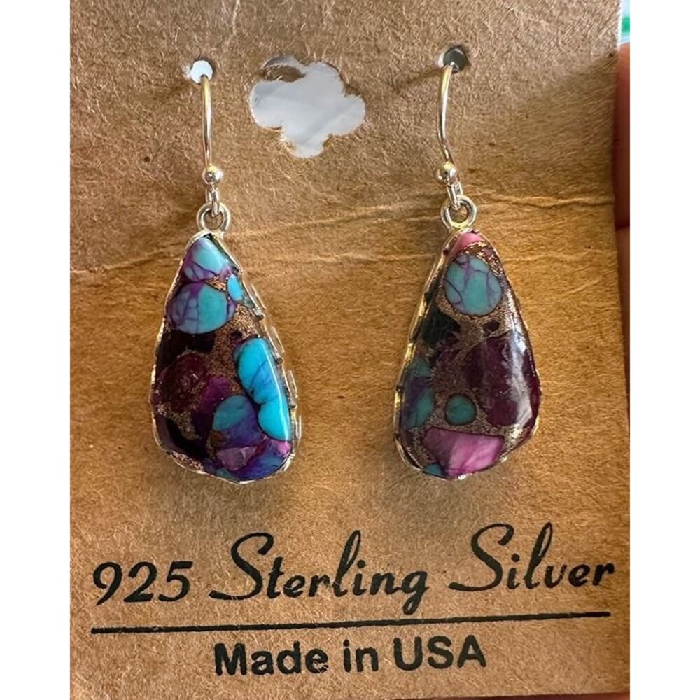Genuine Pink Dahlia Turquoise .925 Sterling Silver Hook Earrings